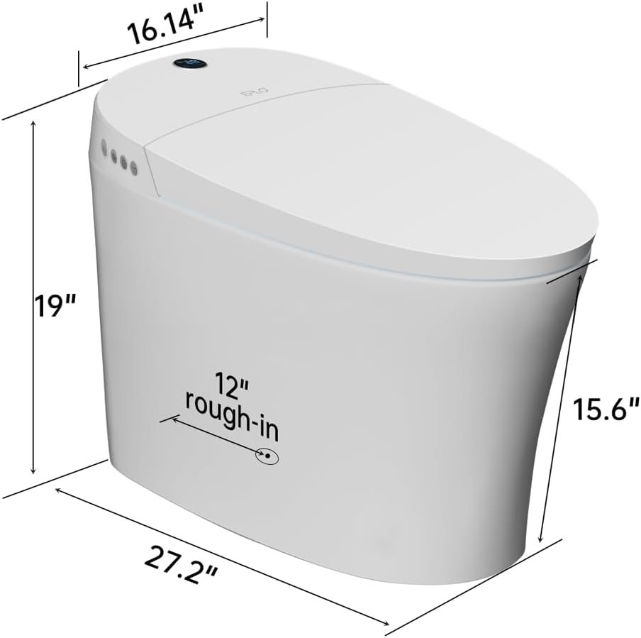 EPLO Smart Toilet,Bidet Toilet Pump-assisted,Blackout Flush,Heated Seat,Dual Auto Flush,Warm Water,Foot Sensor Operation,Modern Tankless Elongated Toilets with LED Display for Bathrooms E16BP