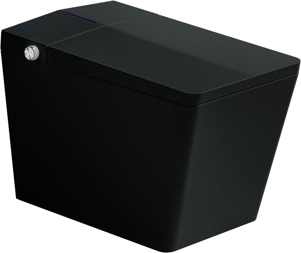 Square Smart Bidet Toilet with Built-In Tank for Bathroom, Remote Control, Foot Touching Lid Opening, Auto Flush, Heated Seat, LED Digital Display, User Memory, Matte Black