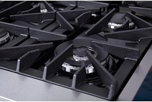 FORNO Cossato 36' Inch. Gas Rangetop with 6 Sealed Burners Cooktop - Drop-In Stainless Steel Stove Top Heavy Duty Cast Iron Grates with Auto-ignition, Griddle, Wok-Ring and LP conversion Kit