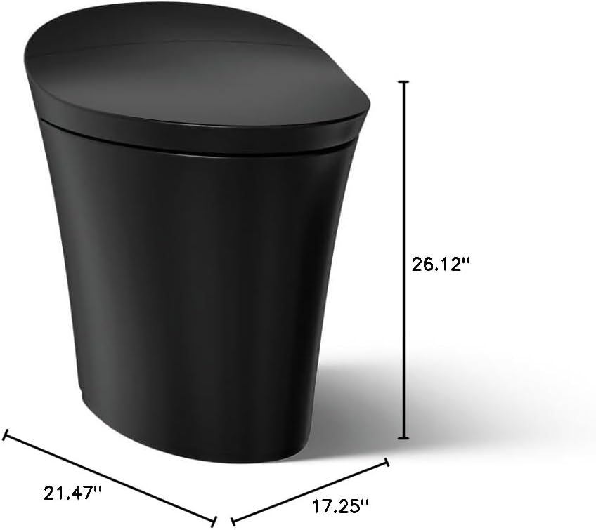Kohler K-5401-PA Veil One-Piece Elongated Dual-Flush Intelligent Toilet, Smart Bidet Toilet, Honed Black.