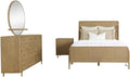Pemberly Row 4-Piece Eastern King Bedroom Set, Sand Wash Finish, Solid Wood and Natural Cane, Includes Bed, Nightstand, Dresser, Mirror, Mid-Century Modern Style, USB Ports, Storage, Elegant Retreat