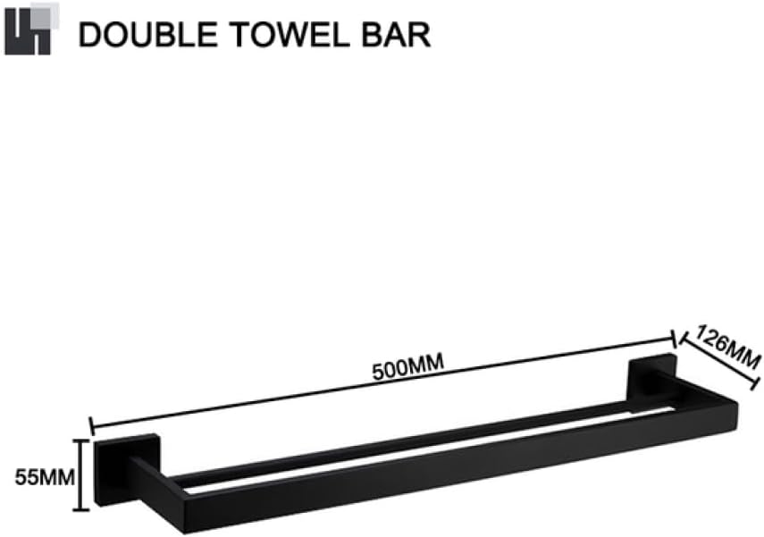 Black Bathroom Accessories Stainless Steel Set Wall Rack Towel Rack Towel Rack Tissue Holder Clothes Hook Toilet Brush Pendant,Double Towel Bar