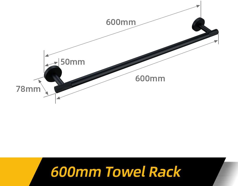 Matte Black Bathroom Accessories Set Towel Bar Bath Robe Hook Brass Knur Bathroom Hardware with Shelf for Towels Paper Tissue Wall Mounted Towel Rack 60 Inch