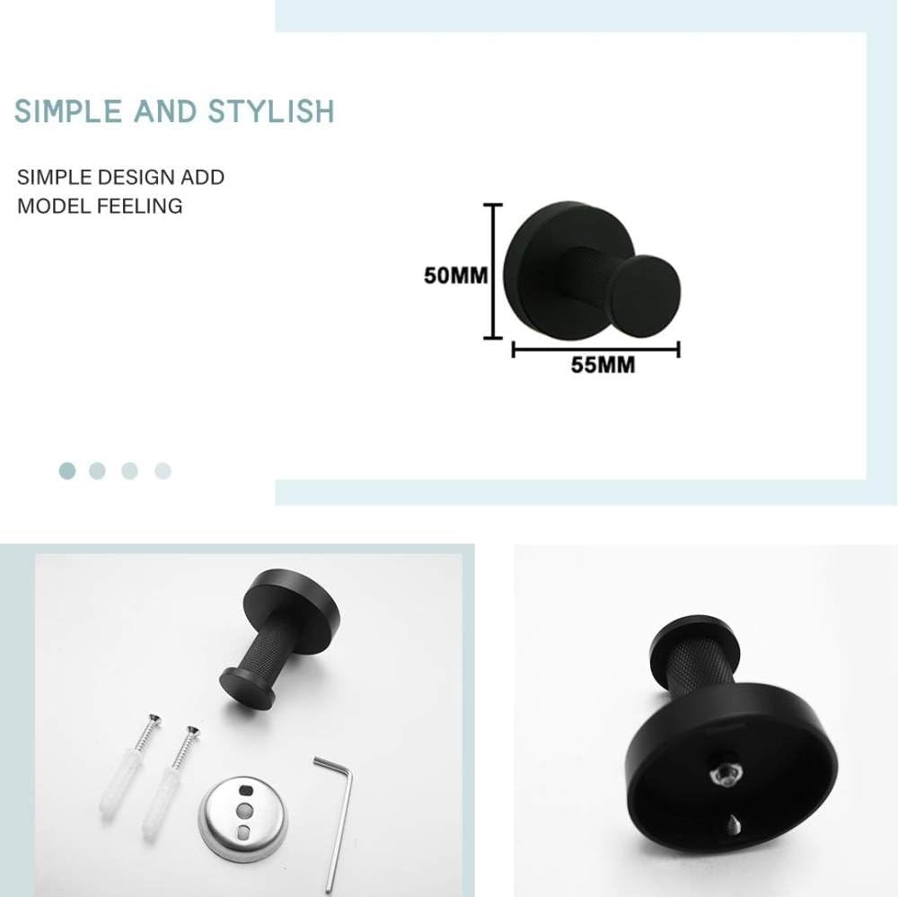 Matte Black Bathroom Hardware Accessories Set Knurled Brass Kit Towel Bar Ring Robe Hook Paper Holder Towel Ring Toilet Brush,4 PCS Robe Hook