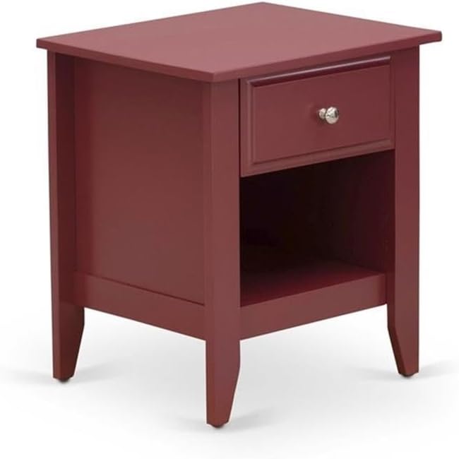 East West Furniture NL19K-1GA13 2 Piece King Size Bedroom Set - Button Tufted Wooden Bed Frame - Linen white Velvet Fabric Upholstered Headboard and a Burgundy Finish Nightstand