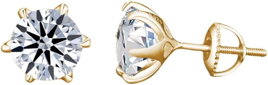 0.3/0.5/1carst Round Lab Diamond Stud Earrings for Women | 925 Sterling Silver Studs | Hypoallergenic Fine Jewelry | 6-Prong Basket, Push Back Nut | VVSI/VSI Clarity, D/EF Color, Round Cut