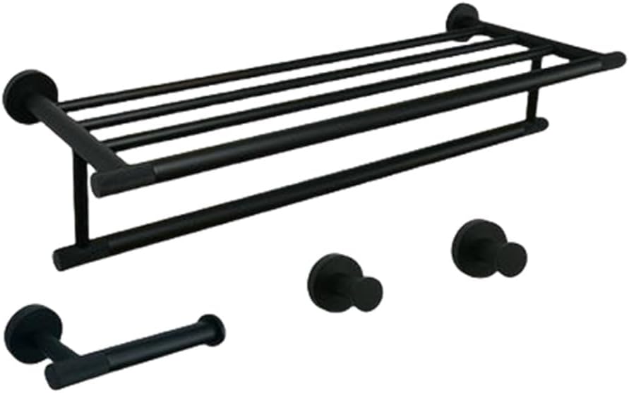 Matte Black Bathroom Hardware Accessories Set Knurled Brass Kit Towel Bar Ring Robe Hook Paper Holder Towel Ring Toilet Brush,4 Pieces Set A