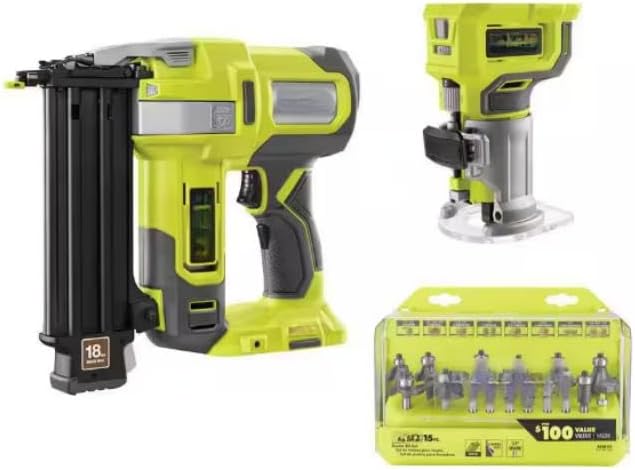 P321-PCL424B-A25R151 Fits for Ryobi 18V 18-Gauge Cordless AirStrike Brad Nailer w/Compact Router (Tools Only) & 15-Piece Shank Carbide Router Bit Set
