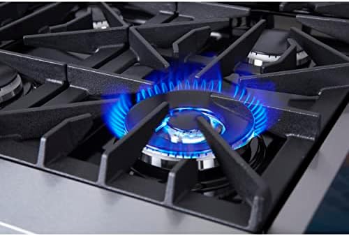 FORNO Cossato 36' Inch. Gas Rangetop with 6 Sealed Burners Cooktop - Drop-In Stainless Steel Stove Top Heavy Duty Cast Iron Grates with Auto-ignition, Griddle, Wok-Ring and LP conversion Kit