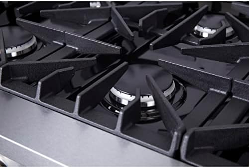 FORNO Cossato 36' Inch. Gas Rangetop with 6 Sealed Burners Cooktop - Drop-In Stainless Steel Stove Top Heavy Duty Cast Iron Grates with Auto-ignition, Griddle, Wok-Ring and LP conversion Kit