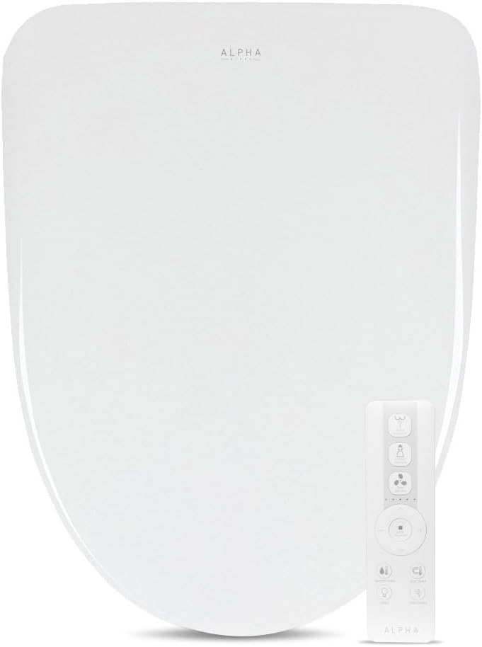 ALPHA BIDET iX Pure Bidet Toilet Seat in Round White | Ultra Low Profile | Endless Warm Water | Arced Stainless Steel Nozzle | Blue LED Nightlight | Dryer…