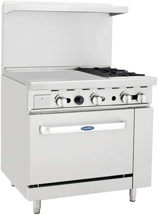 Atosa AGR Commercial Gas Range, 36' Gas Range, (2) Burners (Right) w/ 24' Griddle Top (Left), (1) Standard Oven, Natural Gas (AGR-2B24GL-NG)