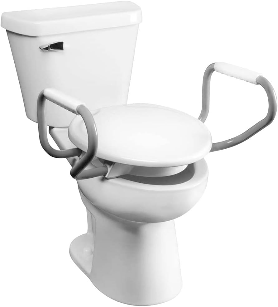 Bemis Assurance 3' Raised Toilet Seat with Handles, Therapist Preferred for Safety, Secure Hinges, Clean Shield Guard, Round, White