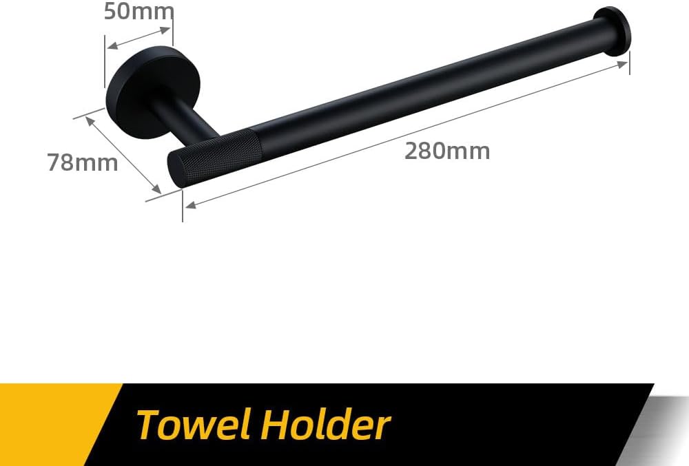 Modern Matte Black Bathroom Accessories Set with Brass Towel Bar Bath Robe Hook Knurled Shelf and Tissue Holder Stylish Bathroom Hardware for Towels and Paper Essentials