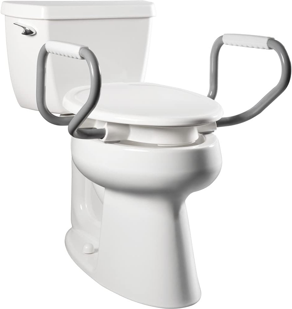 Bemis Assurance 3' Raised Toilet Seat with Handles, Therapist Preferred for Safety, Secure Hinges, Clean Shield Guard, Elongated, White