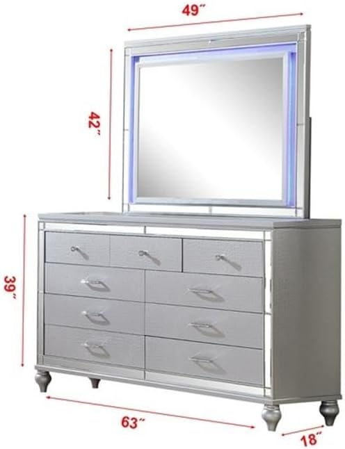 Sterling King 4 PC LED Bedroom Set Made with Wood in Silver
