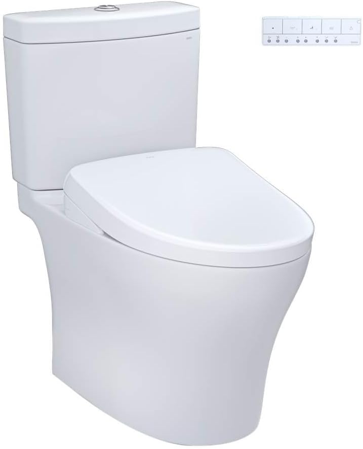 TOTO® WASHLET®+ Aquia® IV Two-Piece Elongated Dual Flush 1.28 and 0.9 GPF Toilet with Auto Flush S7 Contemporary Bidet Seat, Cotton White - MW4464726CEMFGNA#01