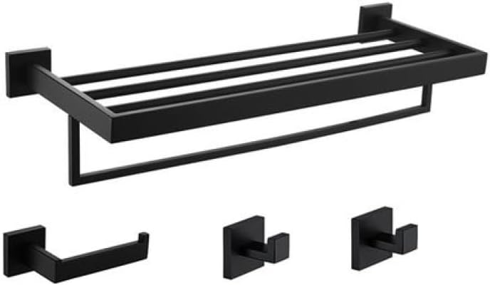Black Bathroom Accessories Stainless Steel Set Wall Rack Towel Rack Towel Rack Tissue Holder Clothes Hook Toilet Brush Pendant,4 Pieces Set 2