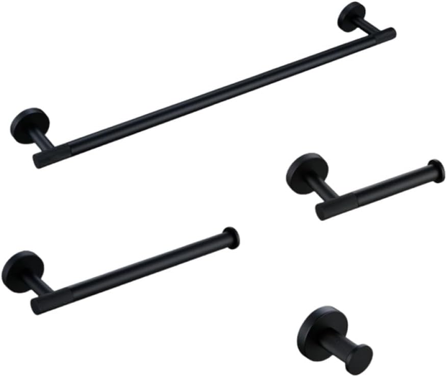 Modern Matte Black Bathroom Hardware Set with Towel Bar Bath Robe Hook Brass Knur Shelf Paper Tissue Holder Stylish Bathroom Accessories Kit for Towels and More