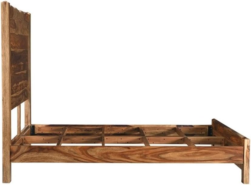Pemberly Row Queen Panel Bed, Solid Sheesham Wood, Brown Finish, Live Edge Design, 63' H x 64.5' W x 86' D, Durable Wooden Slats, Mid-Century Style, No Mattress, Box Spring Required, Bedroom Furniture