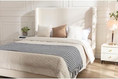 Queen Size Bed Frame With Headboard,54' Headboard Boucle Upholstered Platform Bed,Bedroom Furniture Sets No Springs Required,Metal Bed Frame With Wooden Slats for Strong Support,No Noise Free,Ivory