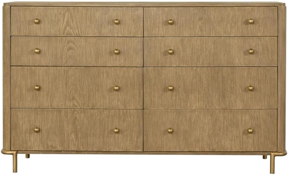 Pemberly Row 4-Piece Eastern King Bedroom Set, Sand Wash Finish, Solid Wood and Natural Cane, Includes Bed, Nightstand, Dresser, Mirror, Mid-Century Modern Style, USB Ports, Storage, Elegant Retreat