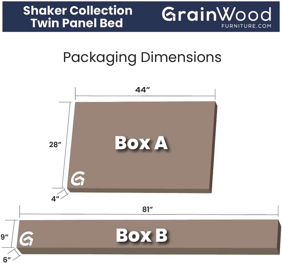 Grain Wood Furniture Shaker Solid Wood Panel Platform Bed, Twin Size, Walnut