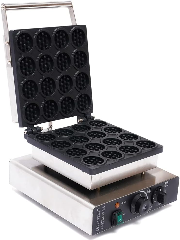 Waffle Making Machine, 110V 1750W Commercial Mini Round Shaped Waffle Maker Electric Stainless Steel Rotatable Double-Head Heating Waffle Making for Tea Shops, Snack Bars (16 Grids 110V 1750W)