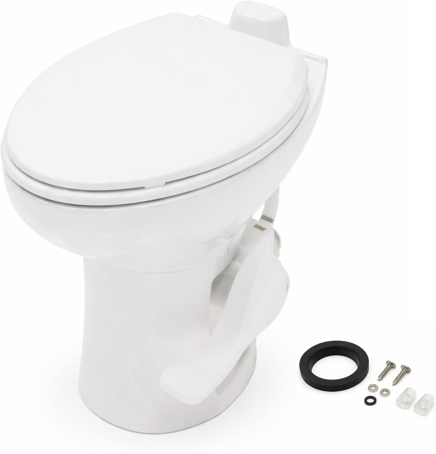 SEAFLO Porcelain RV Toilet with Elongated Bowl, 19' Residential Height, Gravity Flush, Foot Pedal Flush, Soft Close Seat, Easy Install, Camper Toilet, 4-Year Warranty, SFRTCH-02-01