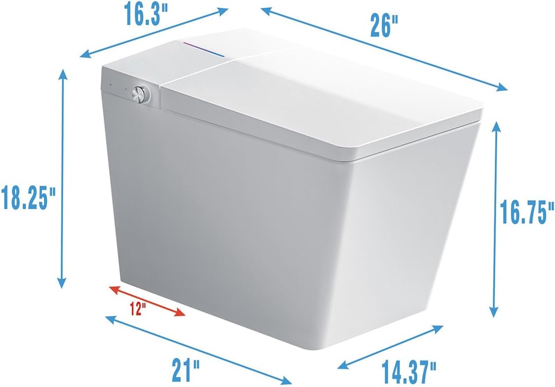WinZo Square Smart Toilet with Tank Built-in,Square With Auto Flush, Rectagnle Heated Bidet & Drying, Night Light Convenient For Seniors, Luxury Bathroom Or Low Water Pressure Space (Matt Black)