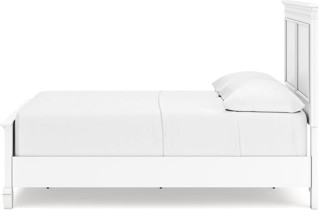 Signature Design by Ashley Fortman Transitional Full Panel Bed with Tapered Feet, Foundation or Box Spring Needed, White