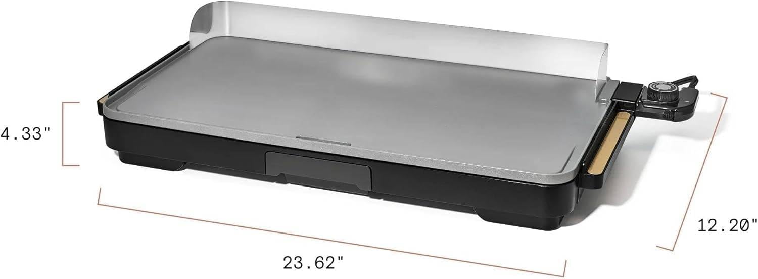 XL Electric Griddle 12' x 22' – Non-Stick, Family Size, Adjustable Temperature, Removable Drip Tray (Black Sesame)
