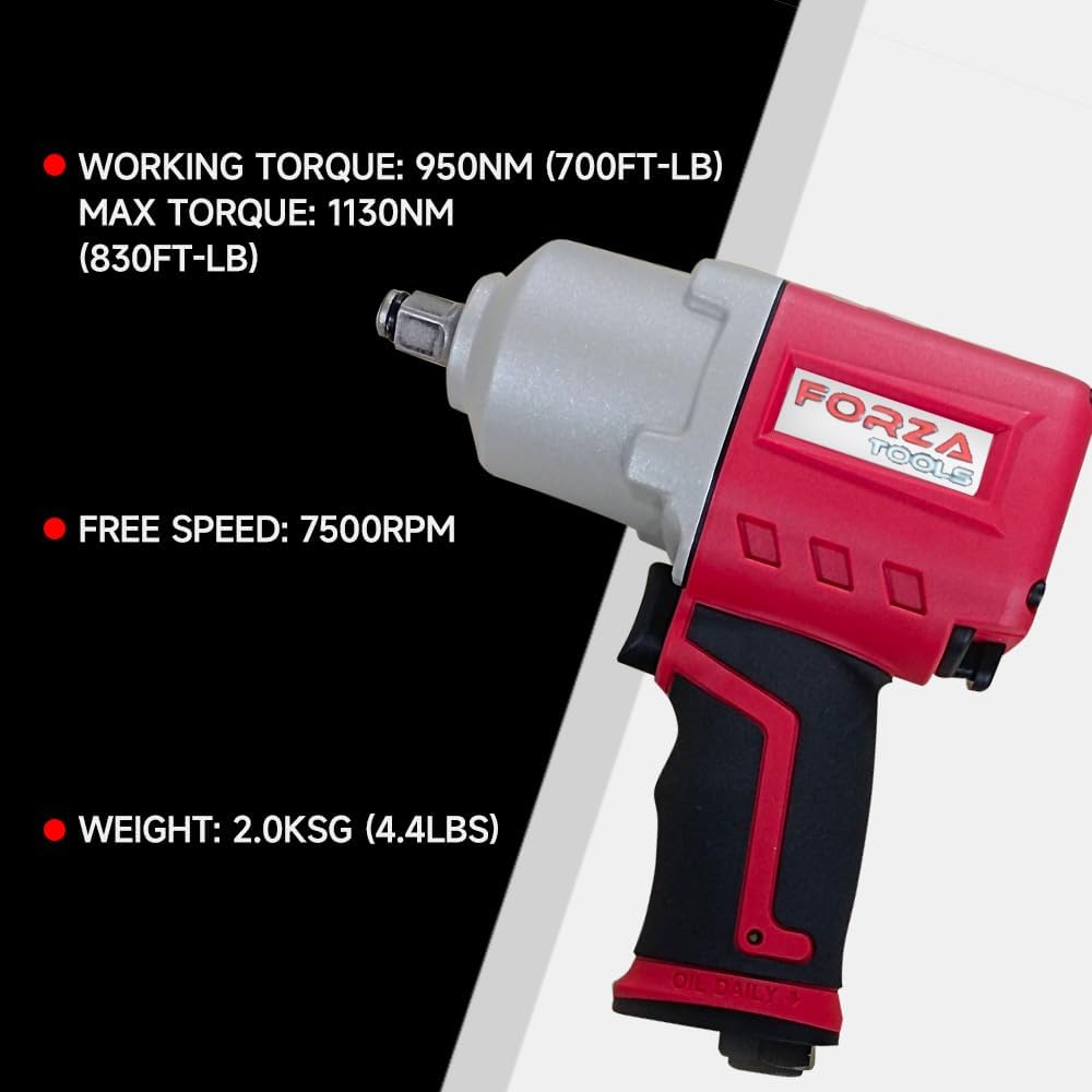 1/2' Composite Air Impact Wrench, One-Handed Push Button F/R Control, 830 ft-lbs Max Torque, Lightweight Pneumatic Gun for Tire Change & Auto Repair