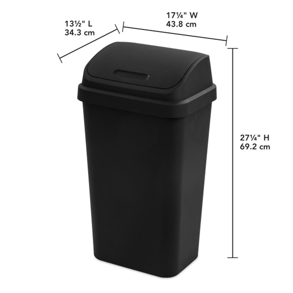 Sterilite 8-Pack Swing Top Wastebasket, Sleek Square Profile Trash Can, 13 Gallon, Black - Modern Garbage Bin for Kitchen, Bathroom, Garage and Workspace, Fits 13 Gal Liners
