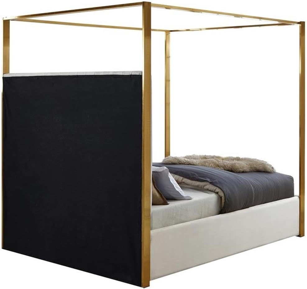 Meridian Furniture JonesCream-Q Jones Collection Modern | Contemporary Upholstered Queen Bed, Cream Velvet, Channel Tufting, Brushed Brass Frame, 66.5' W x 86.5' D x 79' H, Cream, Queen