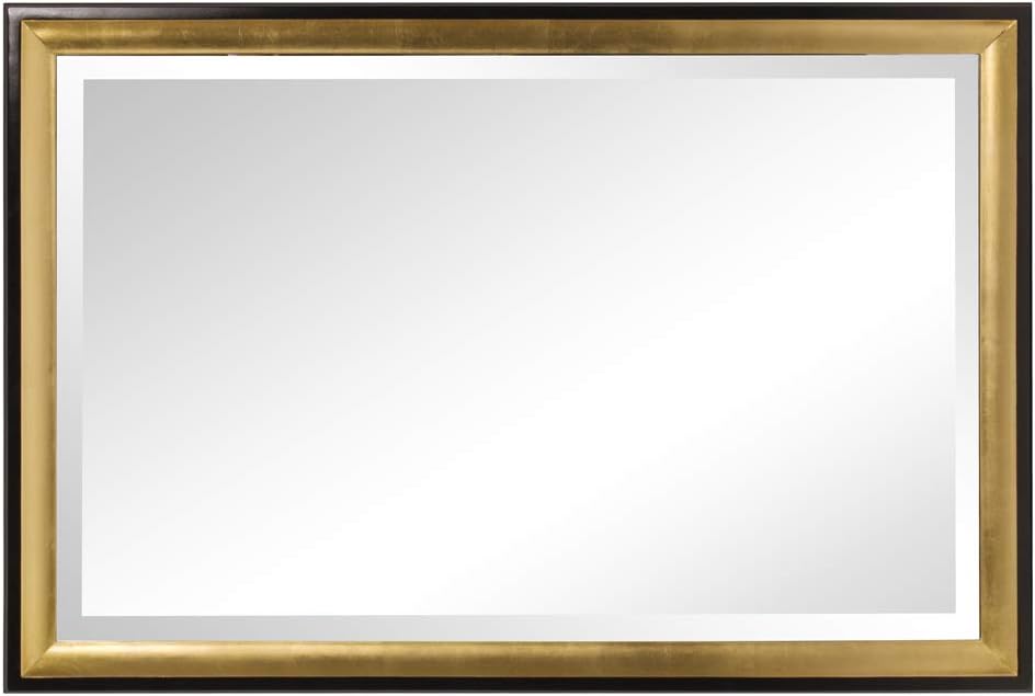 Howard Elliott Collection Cagney rectangular wall mirror with black and gold leaf finish, wall-mounted accent vanity mirror for living room, entryway, or bedroom décor, measuring 36 x 24 inches