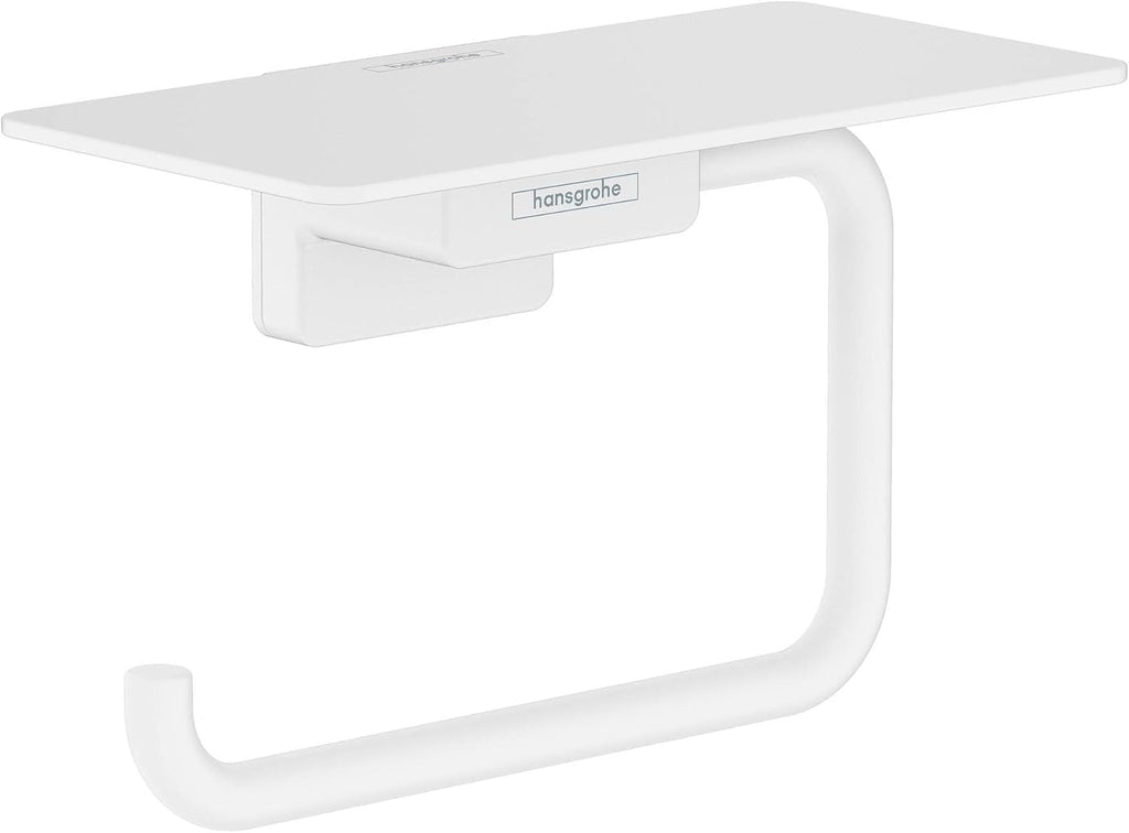 hansgrohe AddStoris Roll Holder with Shelf in Matte White 3-inch Accessories in Matte White, 41772700