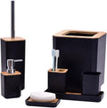Bathroom Kit Toiletries Set Plastic Toilet Brush Trash Can(Black)