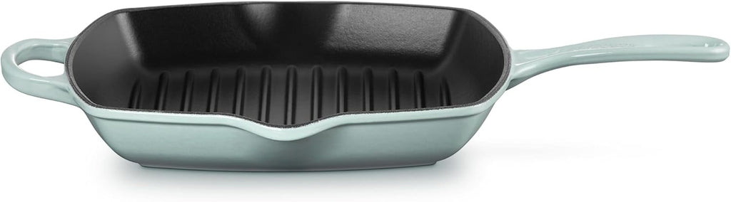 Le Creuset Enameled Cast Iron Signature Square Skillet Grill, 10.25', Sea salt