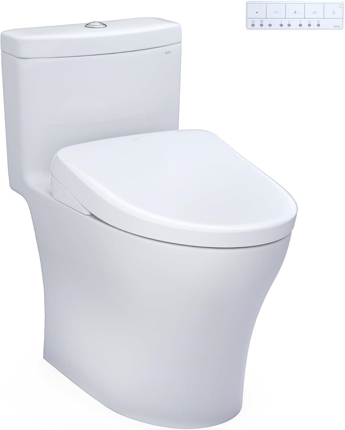 TOTO® WASHLET®+ Aquia® IV One-Piece Elongated Dual Flush 1.28 and 0.9 GPF Toilet with Auto Flush S7 Contemporary Bidet Seat, Cotton White - MW6464726CEMFGNA#01