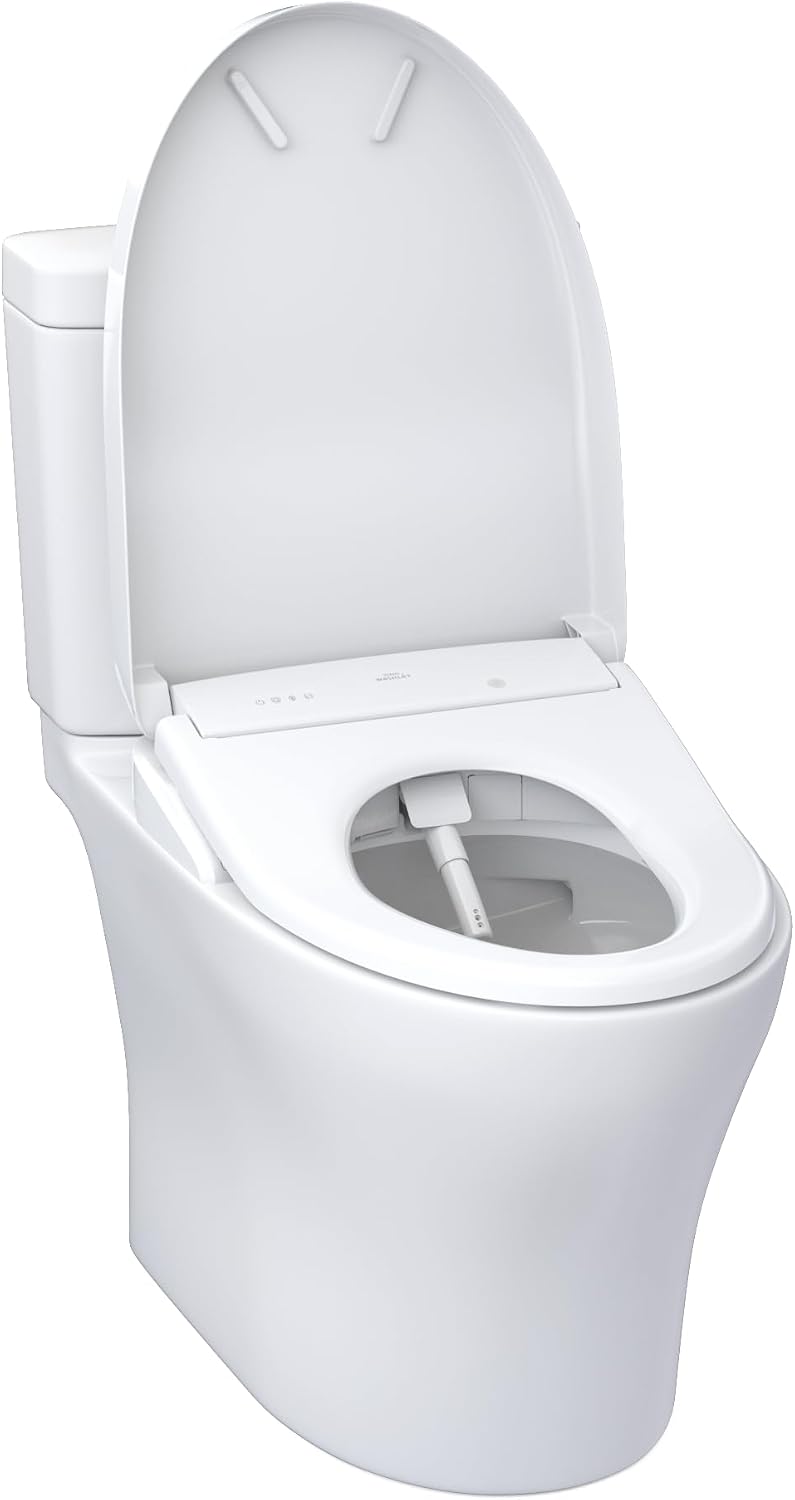 TOTO® WASHLET®+ Aquia® IV Two-Piece Elongated Dual Flush 1.28 and 0.9 GPF Toilet with S7 Contemporary Bidet Seat, Cotton White - MW4464726CEMFGN#01
