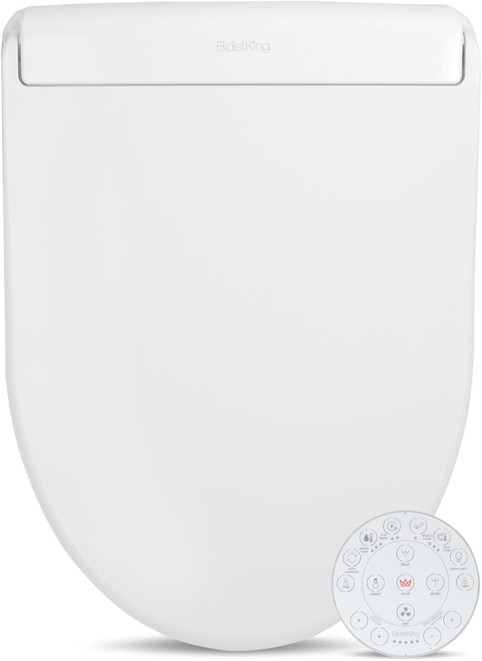 BidetKing Crown Elongated Bidet Toilet Seat, Endless Warm Water, Strong Spray, Backlit Remote, Multi-color LED, Ultra Slim, Stainless Steel Nozzle, Sittable Lid, 3 Year Warranty