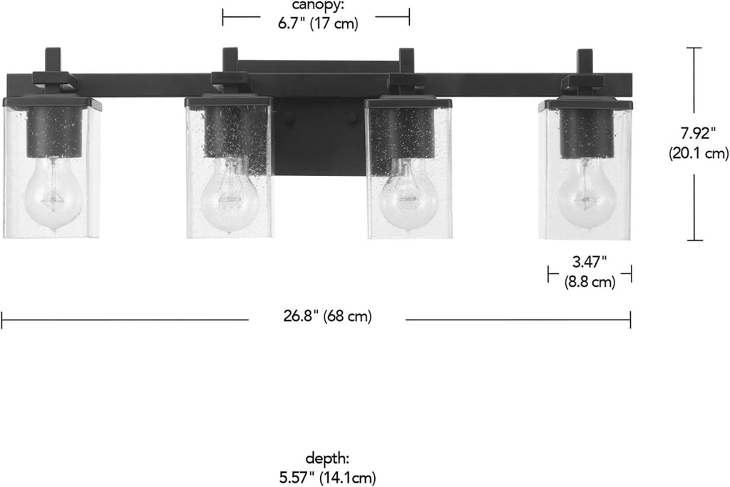 GLOBE Electric 52089 Dakota 4-Light Vanity Light, Matte Black, Seeded Glass Shades