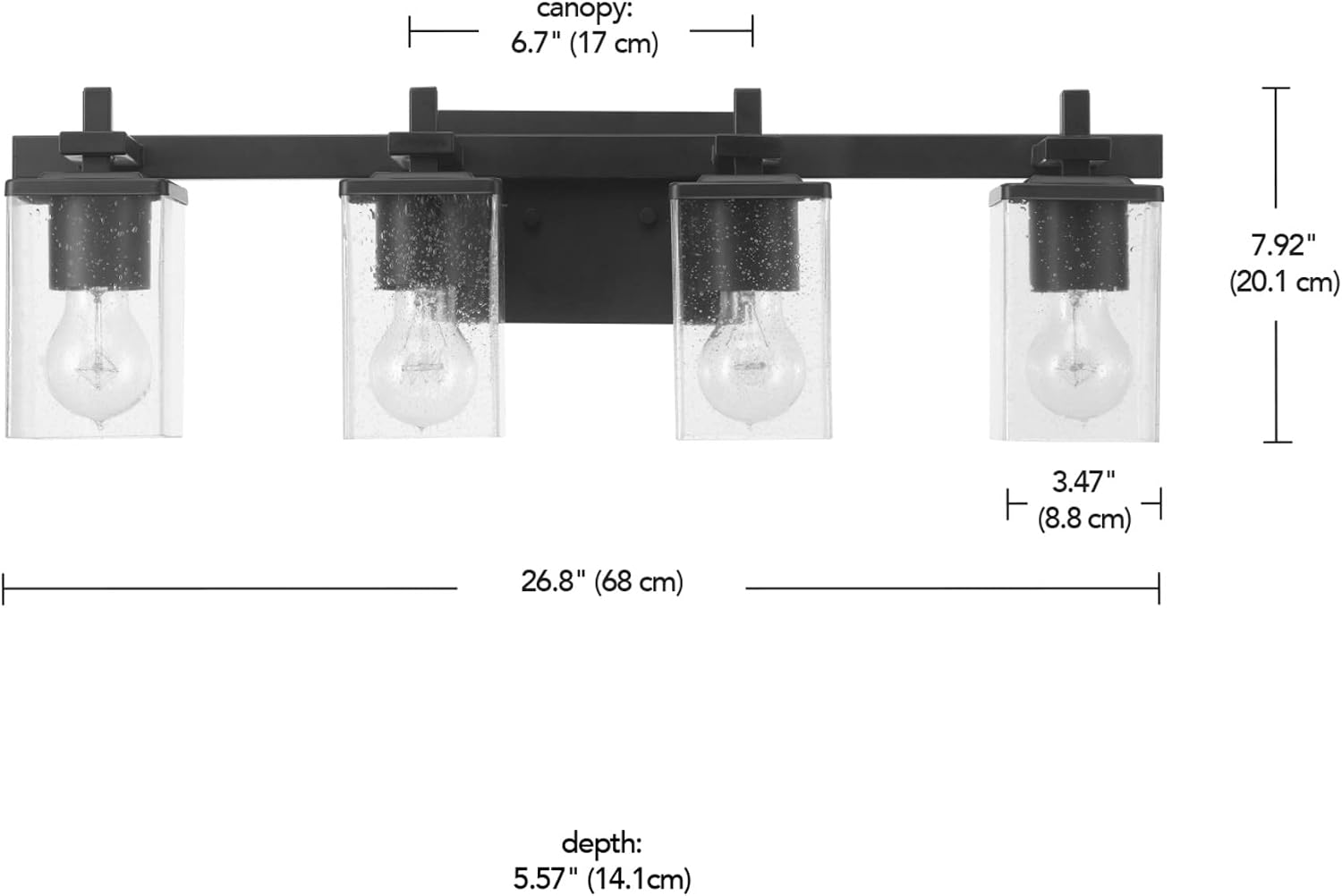 GLOBE Electric 52089 Dakota 4-Light Vanity Light, Matte Black, Seeded Glass Shades