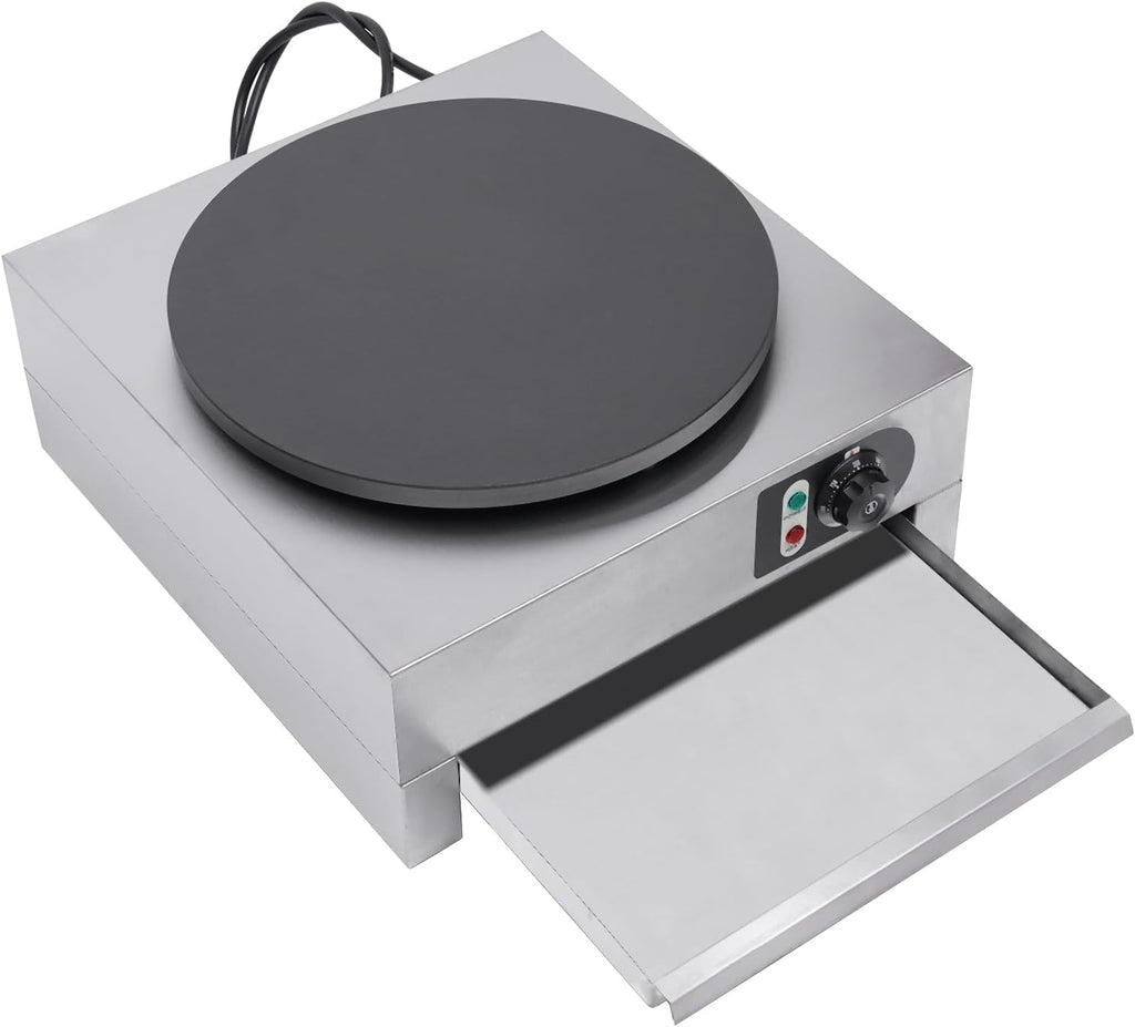 Electric Crepe Pancake Maker, 16 Inch Cast Iron Baking Pan Crepe Griddle Electric Crepe Machine Maker, Nonstick Commercial Crepe Maker, Temp. Range 122-572℉ for Crepes, Tortillas, Blintzes