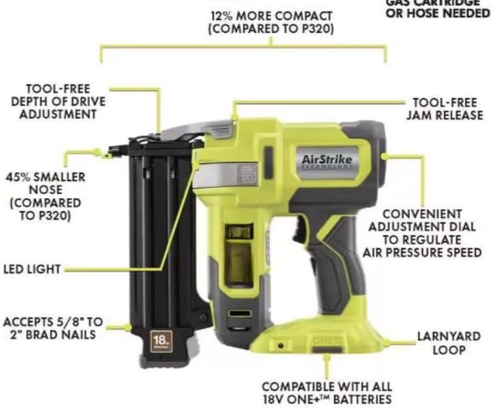 RTS23-P321 Fits For RYOBI 15 Amp 10 in. Expanded Capacity Portable Table Saw w/Rolling Stand & 18V Cordless 18-Gauge Brad Nailer (Tool Only)