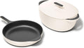 Caraway 4-Piece Enameled Cast Iron Duo - 12' Skillet, 8.5 qt Dutch Oven with Lid and Storage Organizer - Non-Toxic 3-Layer Enamel Coating - No Seasoning Required - Cream