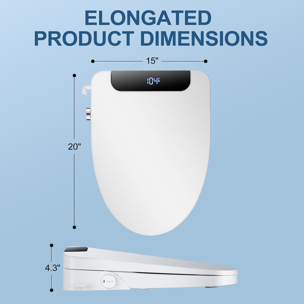 Bidet Toilet Seat, Elongated, Electric, Warm Water, Air Dryer, Heated Seat and Slow Close Lid, Front and Rear Wash, Night light, Wireless Remote, 102 (Elongated)