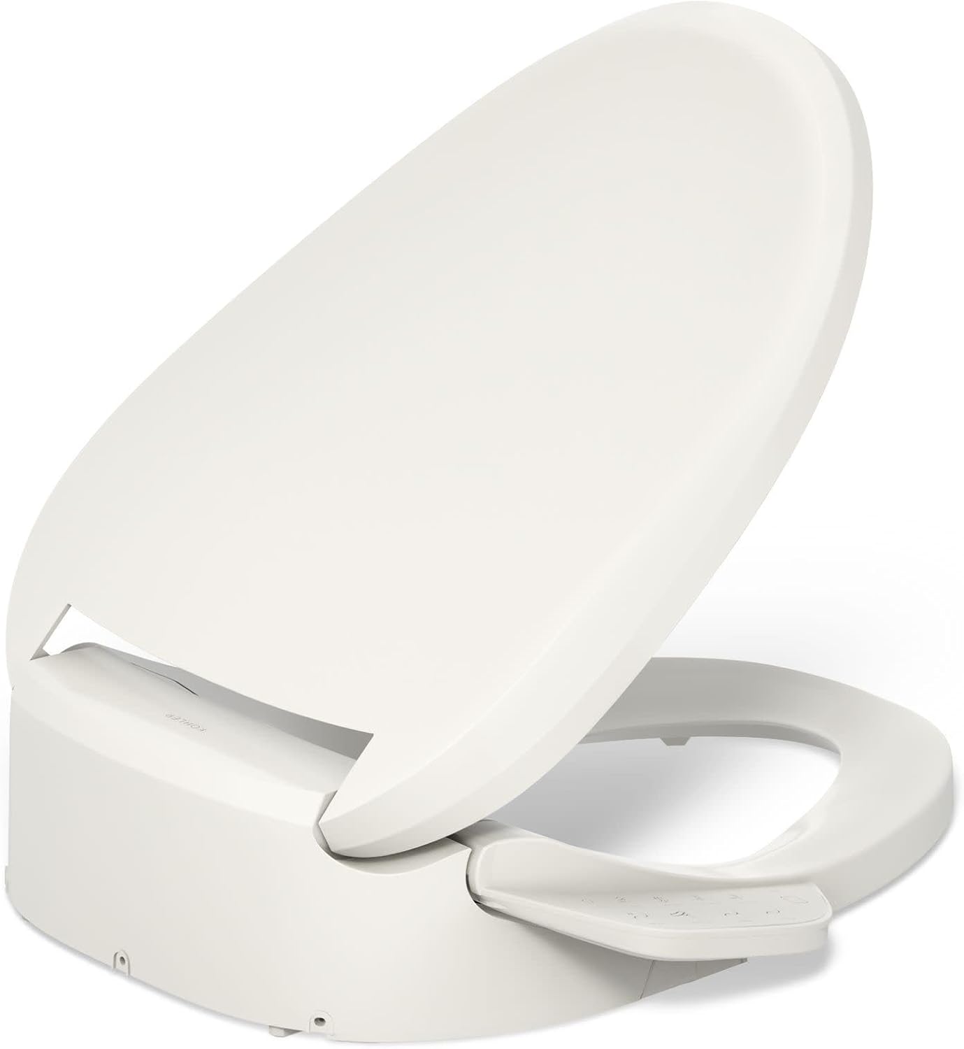 Kohler PureWash E725 Heated Bidet Toilet Seat Elongated, Biscuit with Remote, Warm Water, Dryer, Quiet-Close Lid, Self-Cleaning Wand, Adjustable Water Pressure, Nightlight