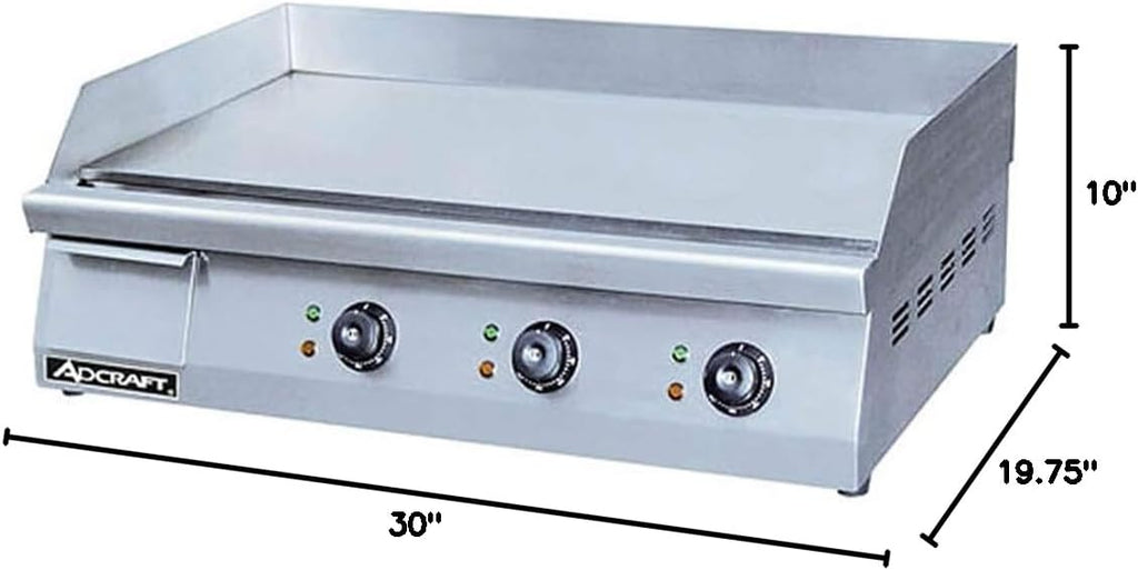 Adcraft 30' Countertop Electric Griddle with Thermostatic Controls and Heavy Duty with Temperatures ranging from 120-570 Degrees, NSF Certified, 220V, 30-inch, Stainless Steel